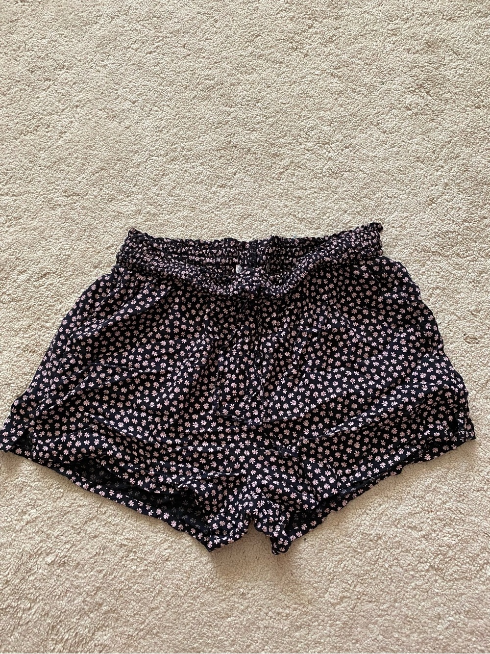 Black Floral Tie-Waist Shorts